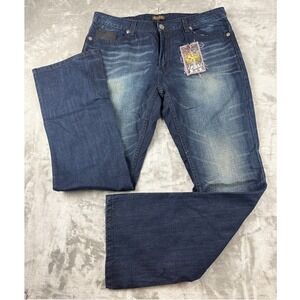 Blac Label Authentic Mens Dark Wash Straight Leg Jeans Faux Leather Trim Size 40